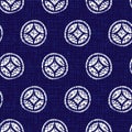 Vector blue shibori quilt large abstract circle seamless pattern with canvas background. Suitable for textile, gift wrap
