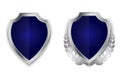 Vector blue shield. Silver family coat of arms. Heraldic royal illustration. Medieval emblem. Vector image Royalty Free Stock Photo