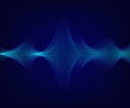 Vector blue shiny sound wave on dark blue background. Tecnology illustration. Royalty Free Stock Photo