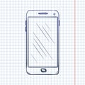 Vector Blue Sketch Smartphone on Checkered Background