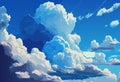 Vector blue sky clouds. Anime clean style. Background design Royalty Free Stock Photo