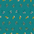 Vector Blue small Felt Pens and colored pencils background pattern Royalty Free Stock Photo