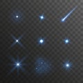 Vector blue star light effect collection isolated on dark background Royalty Free Stock Photo