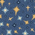 Vector Blue Stars and Diamonds Celestial Seamless Pattern Background Royalty Free Stock Photo