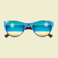 Vector blue summer sunglasses with beach reflection Royalty Free Stock Photo