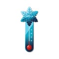 Vector blue thermometer in cold winter weather conditions. Icon with symbol snowflake in flat design Royalty Free Stock Photo