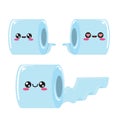 Vector toilet paper character set isolated on white background. Funky kawaii tolet paper roll collection