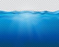 Vector blue underwater view with sun rays and waves isolated on