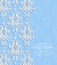Vector Blue Vintage Invitation Card with Floral Damask Pattern Royalty Free Stock Photo