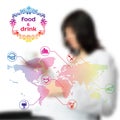 Vector blurred background with infographics on food and drinks Royalty Free Stock Photo