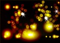 Vector blurred bright background. Golden light bokeh abstract black background