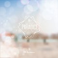 Vector blurred landscape background with summer paradice badge Royalty Free Stock Photo