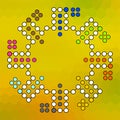 Vector board for a family game Ludo to eight players on a yellow colored background Royalty Free Stock Photo