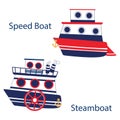 Vector boats in red and blue colors. Royalty Free Stock Photo