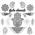 Vector bohemian ornamental elements, makhenda, hand drawn boho Royalty Free Stock Photo