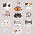 Vector boho clipart for nursery decoration with cute ÃÂute cats faces. Modern illustration. Cute stickers Royalty Free Stock Photo