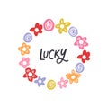 Vector boho lettering inscription Lucky. Decor elements for your stuff and graphic design