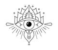 Vector boho mystic eye tattoo. Providence sight witchcraft symbol. Evil eye amulet geometric ornament. Esoteric sign