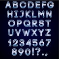 Vector bold chrome and blue neon alphabet letters