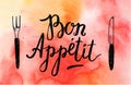 Vector Bon Appetit poster with fork and knife