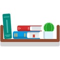 Vector book and cactus on flat shelf icon on white