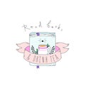 Vector book with cup & ribbon. Read book & drink tea lettering. Royalty Free Stock Photo