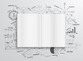 Vector book with drawing charts and graphs Royalty Free Stock Photo