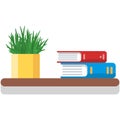 Vector book and flower on flat shelf icon on white
