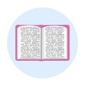 Vector book icon. Book, reading Illustration in pink on a blue circle background