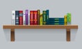 Vector Book shelf with realistic books stalks. Back side view.