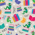 Vector Book Worms Seamless Pattern