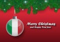 Vector border of Christmas tree branches and ball with italy fla Royalty Free Stock Photo