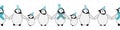 Vector border with cute Kawaii penguin babies. Cartoon emperor chicks with blue hats and scarves standing in a row