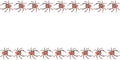 Vector border, frame from russet spiders in doodle flat style. Horizontal top and bottom edging, decoration