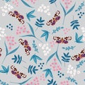 Vector Botanical palnts seamless pattern with summer butterflies vector EPS10 ,Design for fashion , fabric, textile, wallpaper,