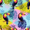 Vector botanical seamless pattern with Toucan