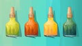 Colorful Sauce Bottles On Blue Background - Vibrant Illustrations