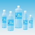 Vector bottles of pure water. Different sized bottles