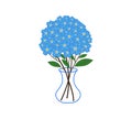 Vector bouquet of forget-me-nots in a vase on a white background. Beautiful flowers for design of postcards, poster, clothes Royalty Free Stock Photo