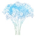 Vector bouquet with outline Forget me not or Myosotis flower bunch, bud and leaf in pastel blue isolated on white background. Royalty Free Stock Photo