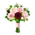 Bouquet of pink, burgundy and white roses. Vector illustration. Royalty Free Stock Photo