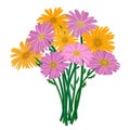 Colorful bouquet of purple and yellow gerbera daisy flowers, vector illustration Royalty Free Stock Photo