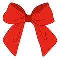 Vector bow Illustration. Isolated long red ribbon and big bow with two tails. Colorful satin stretching line. Holiday concept. New Royalty Free Stock Photo