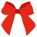 Vector bow Illustration. Isolated long red ribbon and big bow with two tails. Colorful satin stretching line. Holiday concept. New Royalty Free Stock Photo