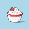 Vector of a bowl of whipped cream with a strawberry on top