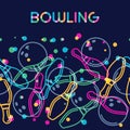 Vector bowling background with color linear bowling balls and bowling pins. Royalty Free Stock Photo