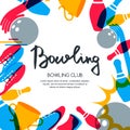 Vector bowling square banner, poster or flyer design template.