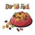 Vector bowls with dry food for dogs and cats