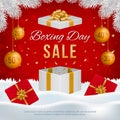 Vector Boxing Day sale banner with gift boxes. Royalty Free Stock Photo