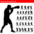 Vector boxing silhouette set